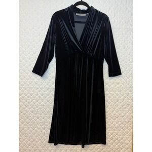 SIMONTON Says Black Velour V Neck Midi Dress Women's Size Small